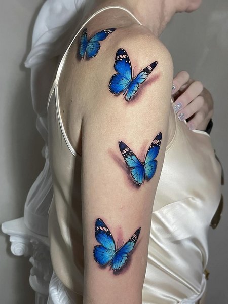 Realistic Blue Butterfly Tattoo