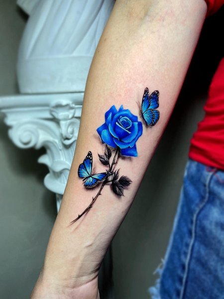 Realistic Blue Rose Tattoo