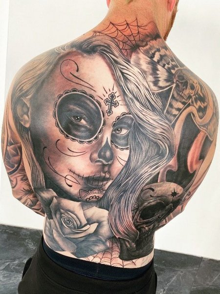 Realistic Day Of The Dead Tattoo