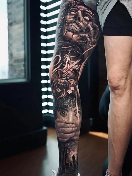 Realistic Leg Tattoo