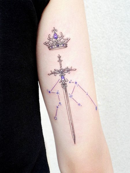 Sword Tattoo With Crown