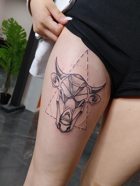 Taurus Thigh Tattoo