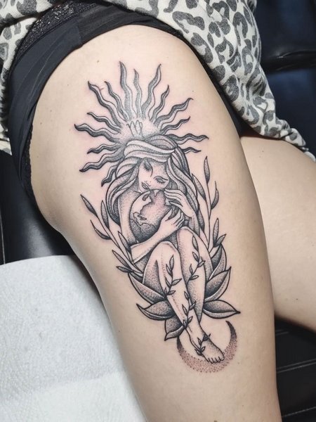 Virgo Thigh Tattoo