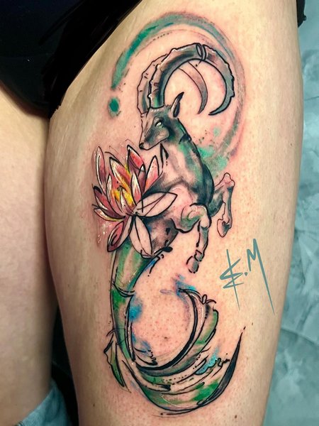 Watercolor Capricorn Tattoo