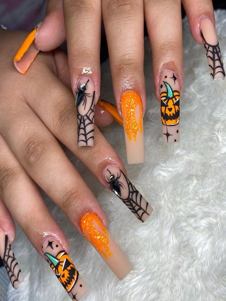 Black And Orange Halloween Nails