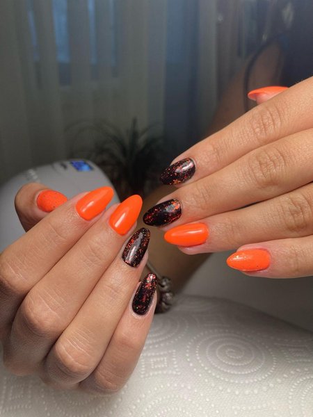 Black And Orange Nails