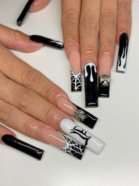 Black And White Halloween Nails