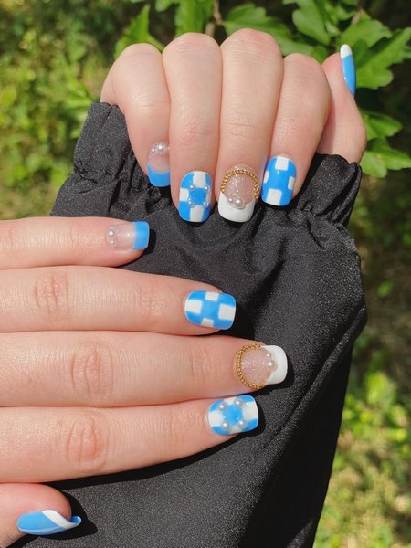 Blue And White Nails