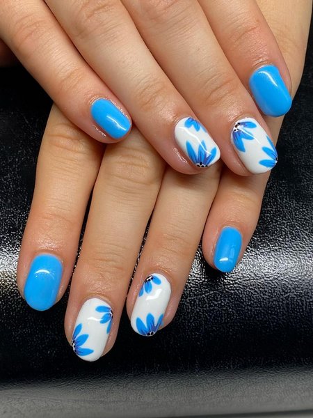 Blue And White Nails