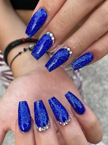 Blue Glitter Nails