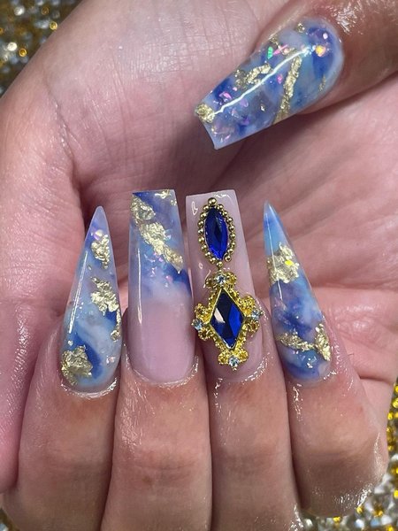 Blue Nails With Diamonds
