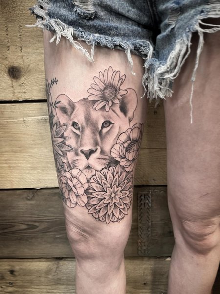 Floral Lioness Tattoo