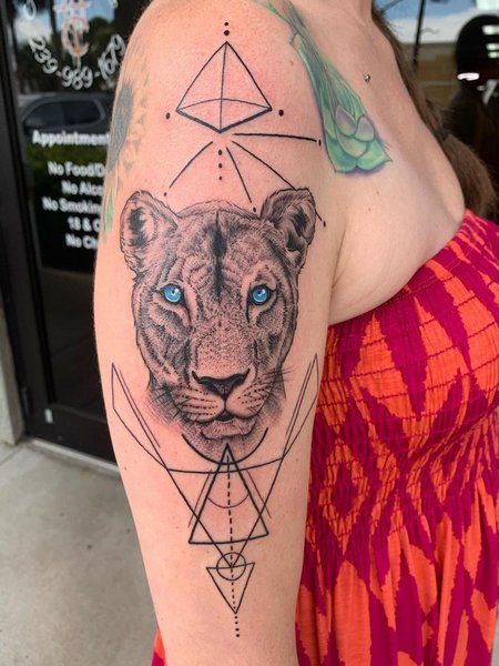 Geometric Lioness Tattoo