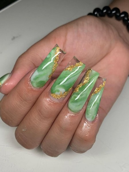 Gold And Green Nails