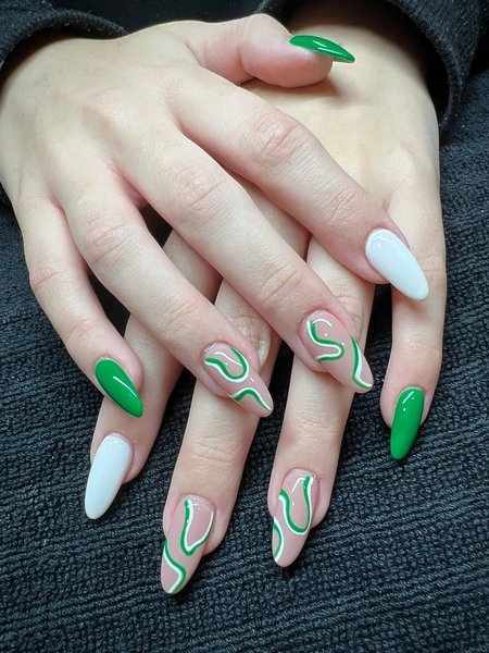 Green And White Nails