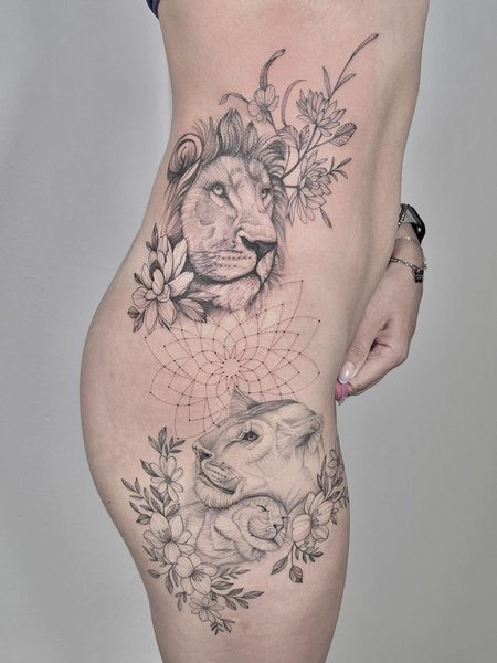 Lion And Lioness Tattoo