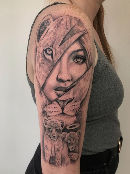 Lioness Face Tattoo