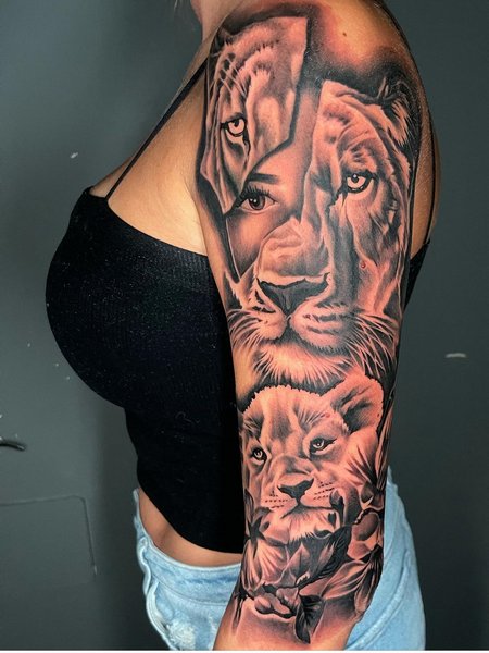 Lioness Sleeve Tattoo