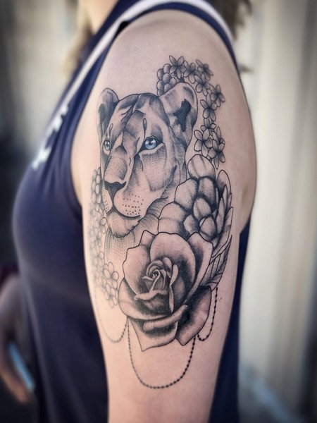 Lioness Tattoo On Shoulder