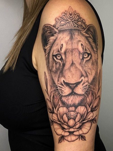 Lioness With Crown Tattoo