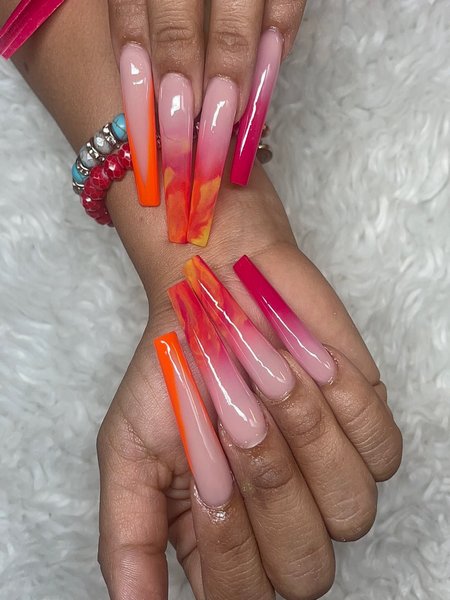 Orange And Pink Nails