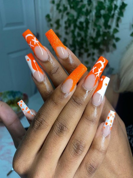 Orange And White Nails