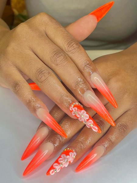 Orange Nails With Diamonds