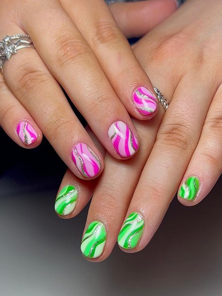 Pink And Green Nails