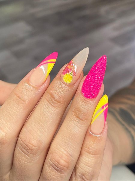 Pink And Yellow Nails