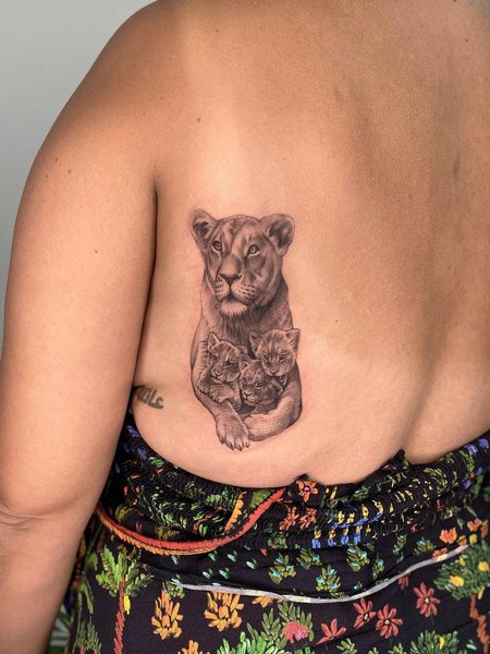 Queen Lioness And Cub Tattoo