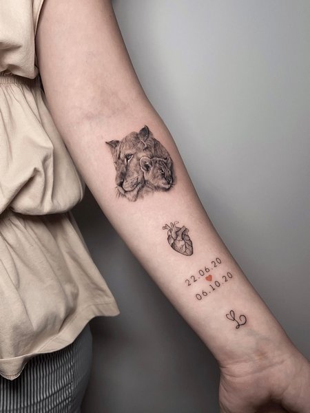 Small Lioness And Cub Tattoo