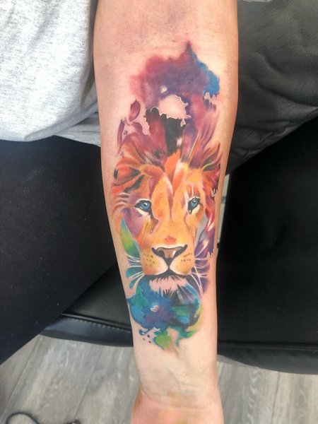 Watercolor Lioness Tattoo
