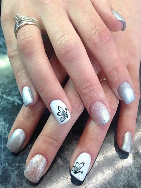 White And Silver Nails